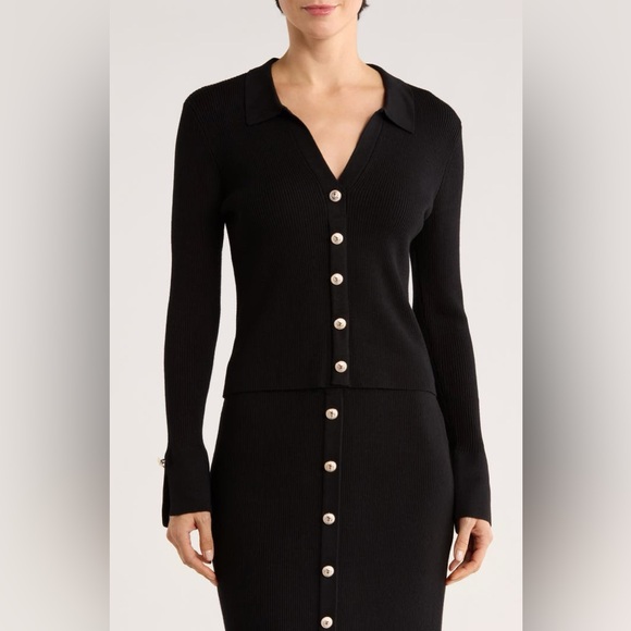 Ellen Tracy Sweaters - Ellen Tracy Collared Button Cardigan & Skirt